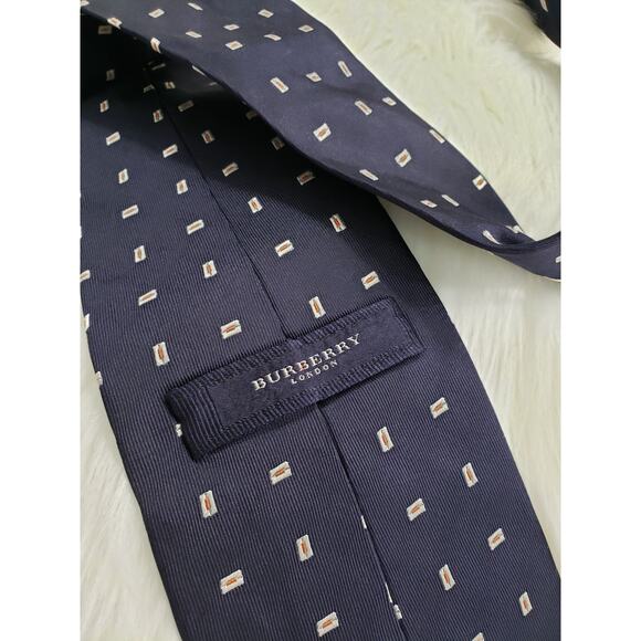 Burberry navy blue made in Italy silk neck tie geometric print simple old money - Picture 4 of 4